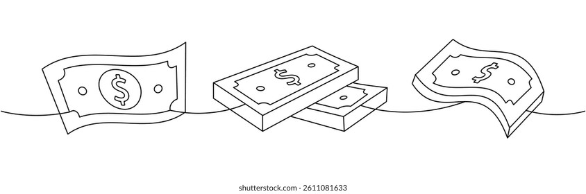 Set of dollar stacks one line continuous drawing. Money investment and finance. Vector illustration.