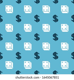 Set Dollar symbol and Game dice on seamless pattern. Vector