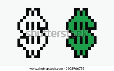 set dollar symbol pixel art icon vector illustration.