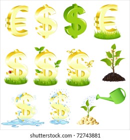 Satz Dollar und Euro einzeln auf weißem Hintergrund, Vektorgrafik