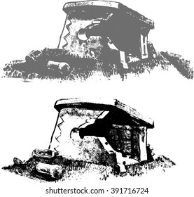 Set dolmens portal tomb or portal. Megalithic structures, vector.