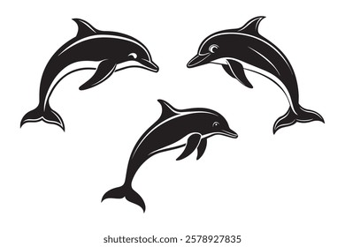 Set of Dolphin black silhouettes vector, Dolphins silhouette clipart bundle