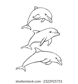 Set of dolphin. Hand drawn illustration converted to vector. Vector with animal underwater.