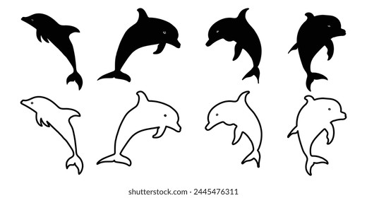 Set of Dolphin icon. Fish illustration sign collection. Sea ​​life logo. Vector Illustration.
