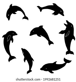 set of dolphin images in silhouette style