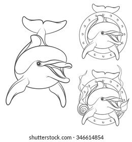 Set of dolphin logo design element. Isolated vector objects on a white background