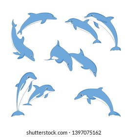 Set of dolphin on white background