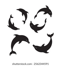 set of dolphin silhouette vector icon