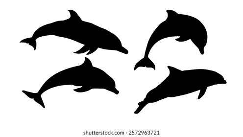  set of dolphin silhouettes - vector illustration