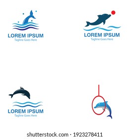 Set Of Dolphin Smart Fish Jump Logo In The Sea Template Design