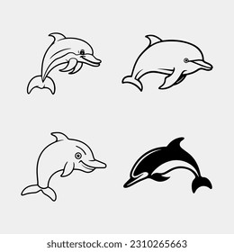set of Dolphins graphic icons set. Signs swimming dolphins isolated on white background