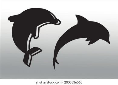 set of dolphins silhouette line  isolated or logo isolated sign symbol vector, outline and stroke style Collection of high-quality black style vector illustration