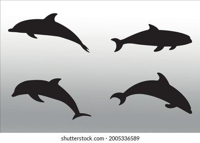 set of dolphins silhouette line  isolated or logo isolated sign symbol vector, outline and stroke style Collection of high-quality black style vector illustration