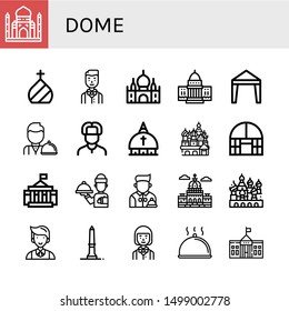 Set of dome icons such as Taj mahal, Dome, Waiter, White house, Canopy, Russian, Vatican, Cathedral of saint basil, Dome greenhouse, Capitol, Washington monument, Cloche ,