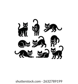 Set of domestic animal cat vector art illustration 