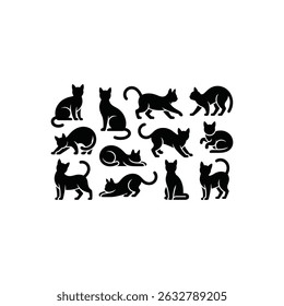 Set of domestic animal cat vector art illustration 