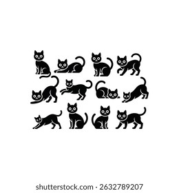 Set of domestic animal cat vector art illustration 