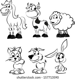 Set of domestic animals for coloring - vector