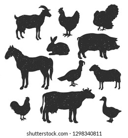 Set of domestic animals isolated on white. Vector illustration.