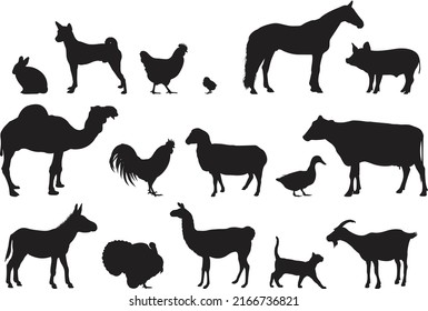 Set of Domestic animals Silouettes