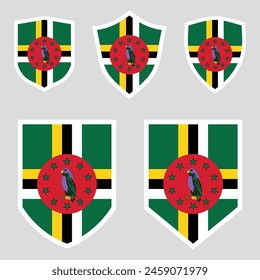 Set of Dominica Flag in Shield Shape Frame