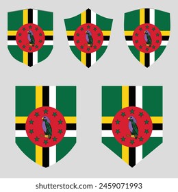 Set of Dominica Flag in Shield Shape Frame