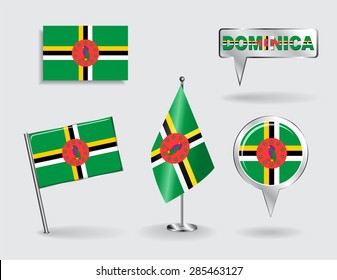Set of Dominican pin, icon and map pointer flags. Vector illustration.