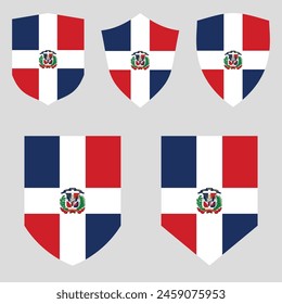 Conjunto de bandera de República Dominicana en marco de forma de escudo