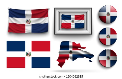 set of Dominican Republic flags collection isolated on white