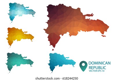 Set of Dominican Republic maps. Bright gradient map of country in low poly style. Multicolored country map in geometric style for your infographics. Vector illustration eps 10.
