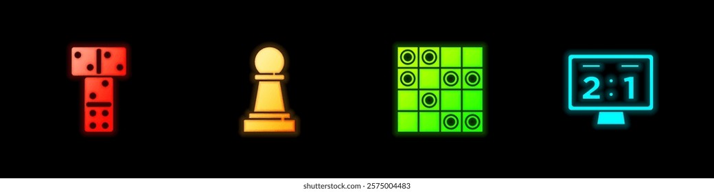 Set Domino, Chess, Board game of checkers and Sport mechanical scoreboard icon. Vector