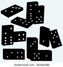 Set dominoes. Isolated on blue background. Vector silhouettes