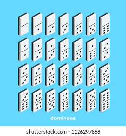 set of dominoes on a blue background, isometric image