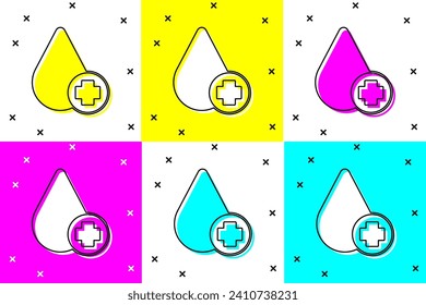Set Donate drop blood with cross icon isolated on color background.  Vector