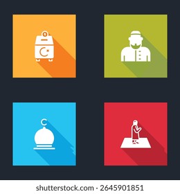 Set Donate or pay your zakat, Muslim man, Mosque and prays icon. Vector