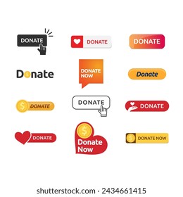 Set of donate web button. Symbol of financial aid isolated on white background. Vector illustration.