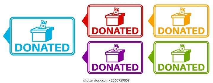 set donated sign symbol. Money donation box label design template vector illustration