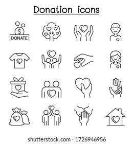 Set of Donation & charity line icons. contains such Icons as, volunteer, fundraiser, kindness, giving, assistance, support, care and more. 