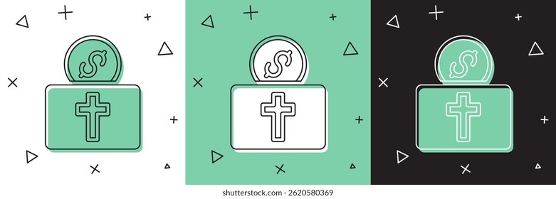 Set Donation for church icon isolated on white and green, black background.  Vector