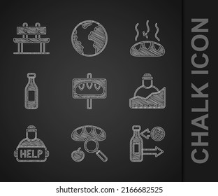 Set Donation food, Searching for, Reception of glass bottles, Growth homeless, Help, Bottle water,  and Bench icon. Vector