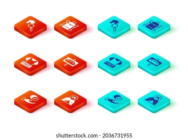 Set Donation hand with money, Tourist tent, Clothes donation, food, Hiking backpack and Search house icon. Vector