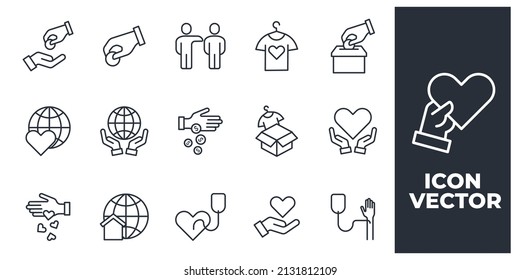 conjunto de plantillas de símbolos de elementos de donaciones y caridad para la colección de diseño gráfico y web ilustración vectorial