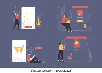 Set of Done illustration vector concept with character. approved choice, the idea of task done for web page, banner, presentation, social media, documents, cards, posters. Vector illustration