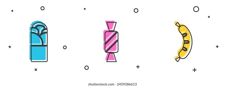 Set Doner kebab, Candy and Hotdog icon. Vector