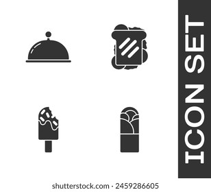 Set Doner kebab, Covered with tray, Ice cream and Sandwich icon. Vector