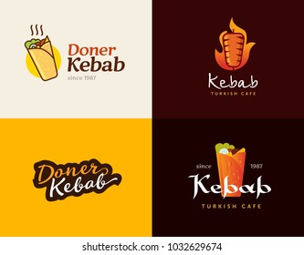 Set of doner kebab logo templates. Vector creative labels for Turkish and Arabian fast food restaurant.