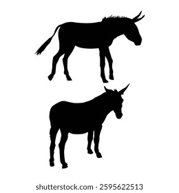 Set of Donkey black silhouette illustration on white background Vol 03