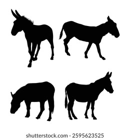 Set of Donkey black silhouette illustration on white background Vol 01