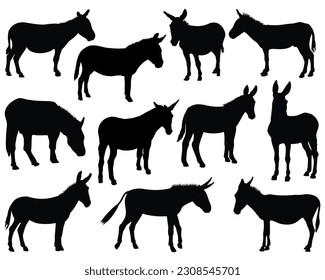 Set of Donkey Silhouette Bundle, Animal Icons