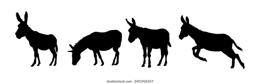 Set of donkey silhouette - vector illustration	